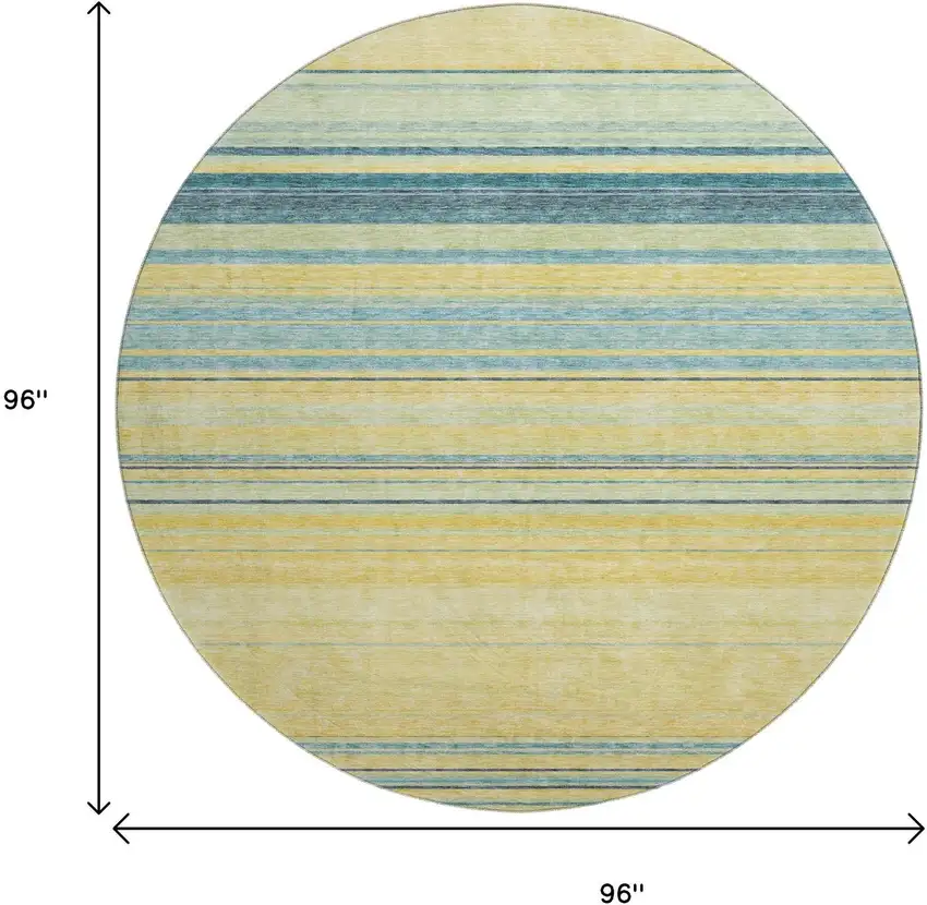 8' Yellow Ivory And Wheat Striped Washable Round Rug With UV Protection Photo 9