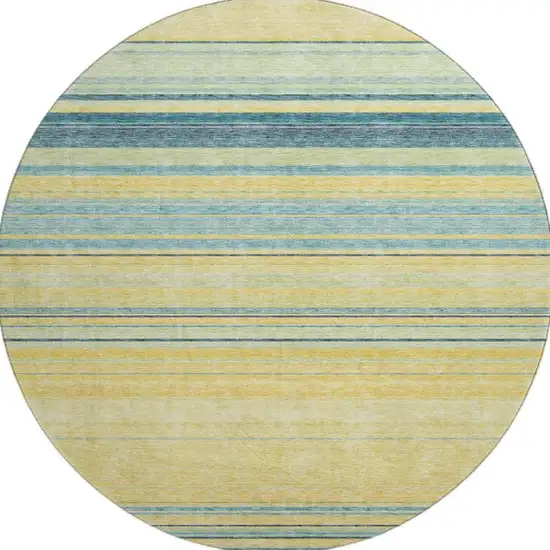 8' Yellow Ivory And Wheat Striped Washable Round Rug With UV Protection Photo 3