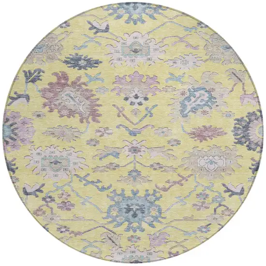 8' Yellow Lavender And Denim Blue Round Floral Washable Indoor Outdoor Area Rug Photo 7