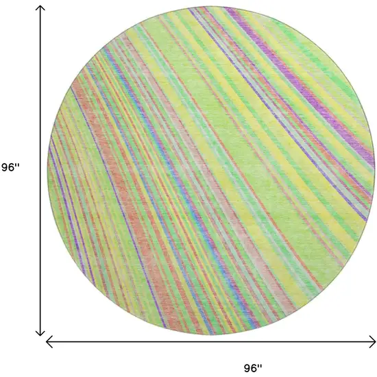 8' Yellow Lime Green And Purple Striped Washable Round Rug With UV Protection Photo 8