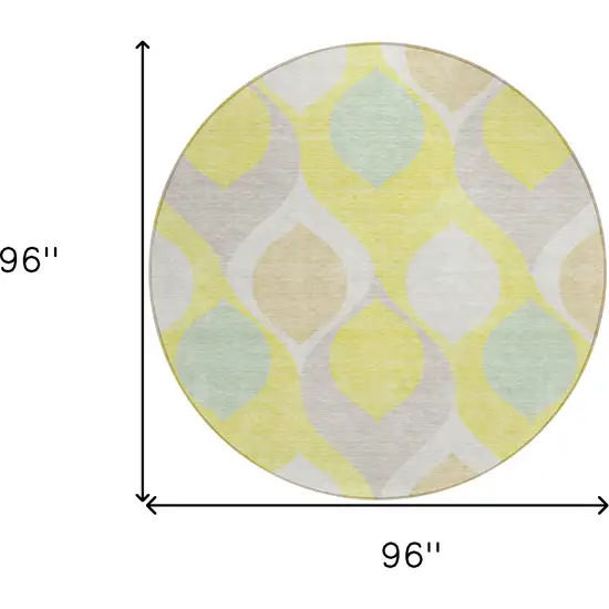 8' Yellow Mint Green And Beige Round Ogee Washable Indoor Outdoor Area Rug Photo 8