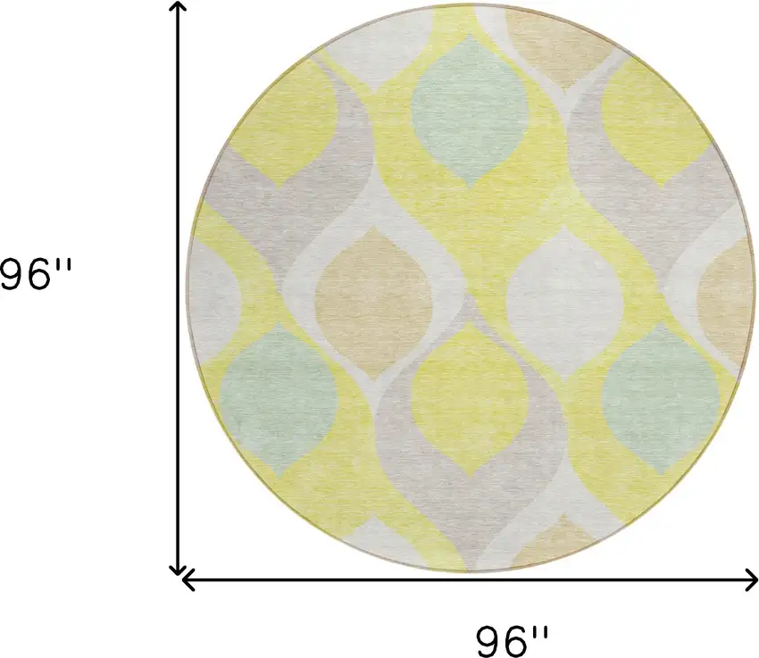 8' Yellow Mint Green And Beige Round Ogee Washable Indoor Outdoor Area Rug Photo 8