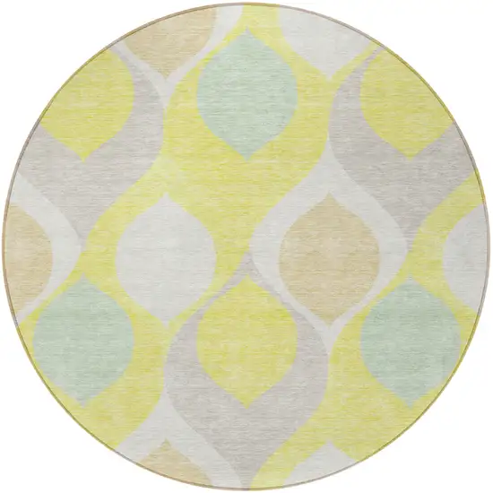 8' Yellow Mint Green And Beige Round Ogee Washable Indoor Outdoor Area Rug Photo 5
