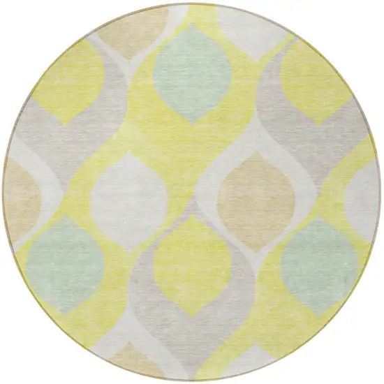 8' Yellow Mint Green And Beige Round Ogee Washable Indoor Outdoor Area Rug Photo 5
