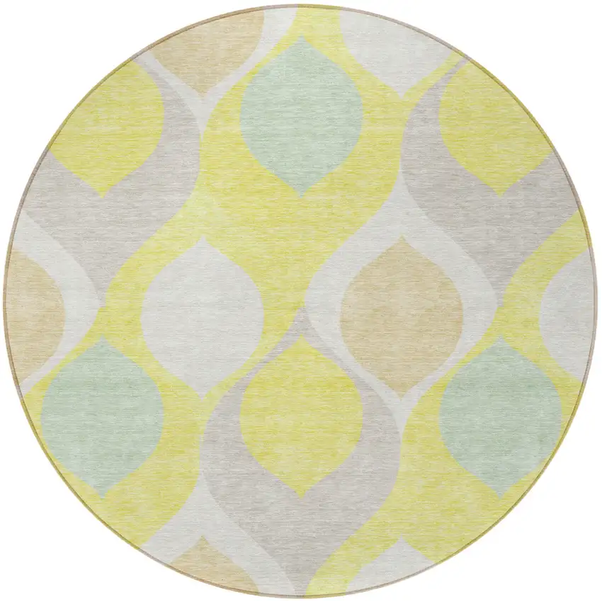8' Yellow Mint Green And Beige Round Ogee Washable Indoor Outdoor Area Rug Photo 5