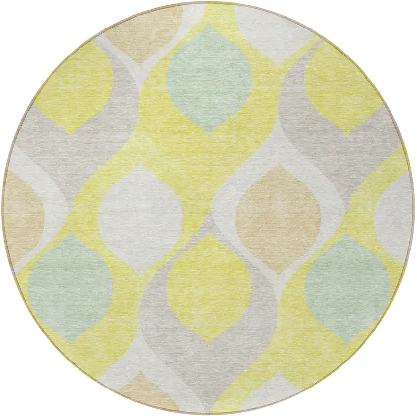 8' Yellow Mint Green And Beige Round Ogee Washable Indoor Outdoor Area Rug Photo 5