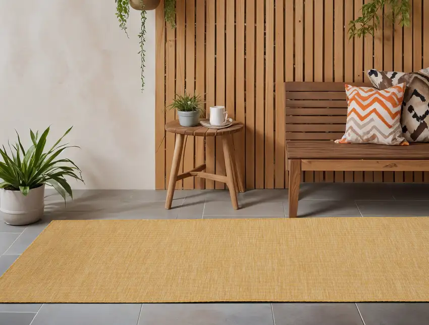 8' Yellow Power Loom Runner Rug Photo 1
