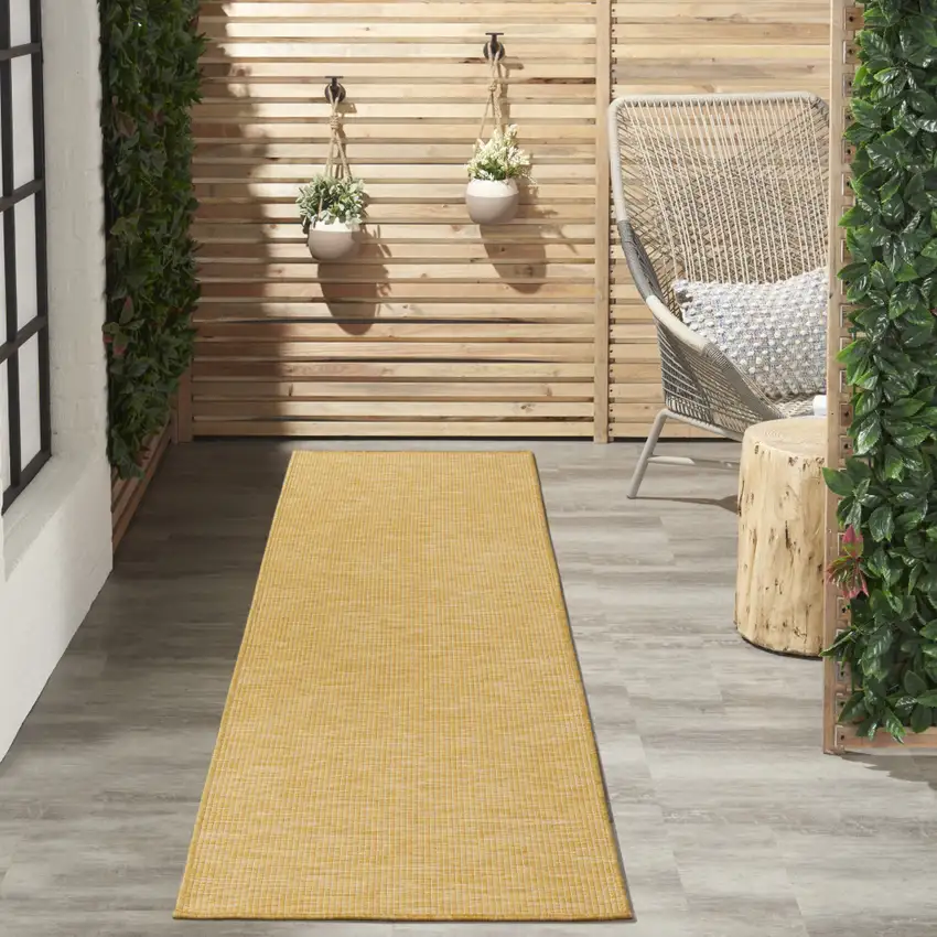 10' Yellow Power Loom Runner Rug Photo 5