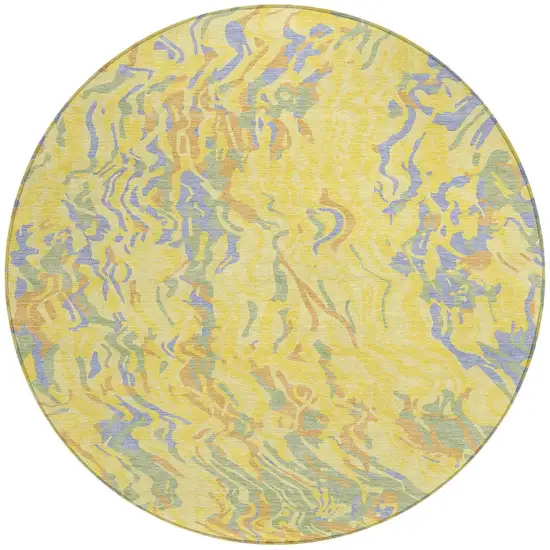 8' Yellow Purple And Green Round Abstract Washable Indoor Outdoor Area Rug Photo 6