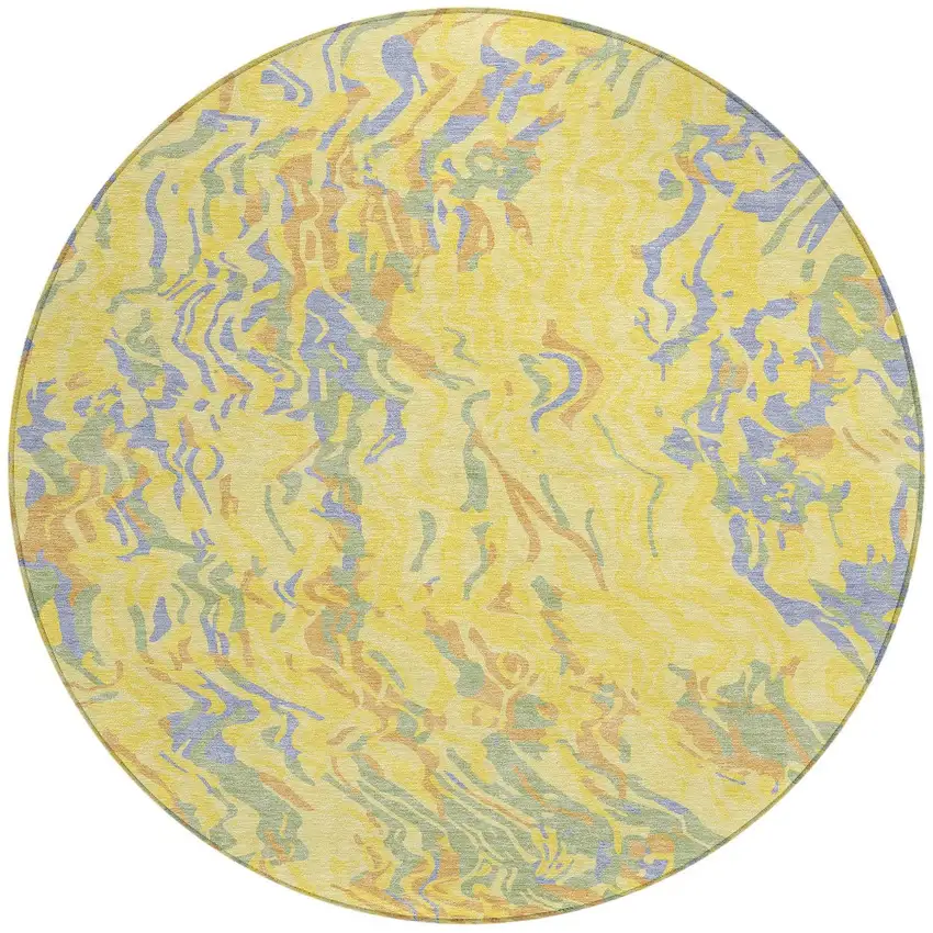 8' Yellow Purple And Green Round Abstract Washable Indoor Outdoor Area Rug Photo 6