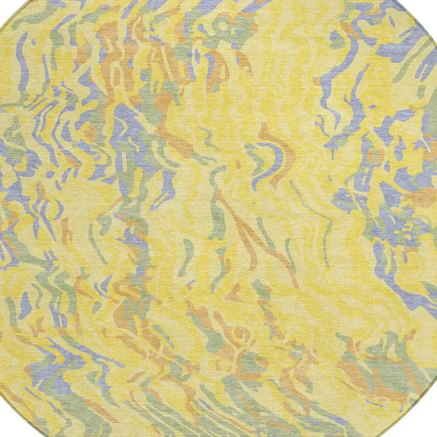 8' Yellow Purple And Green Round Abstract Washable Indoor Outdoor Area Rug Photo 5
