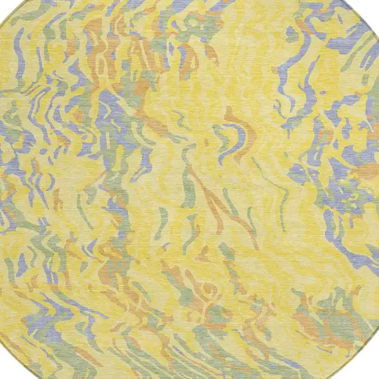 8' Yellow Purple And Green Round Abstract Washable Indoor Outdoor Area Rug Photo 5