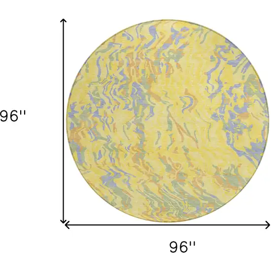 8' Yellow Purple And Green Round Abstract Washable Indoor Outdoor Area Rug Photo 3