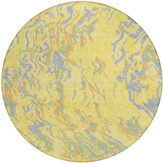 8' Yellow Purple And Green Round Abstract Washable Indoor Outdoor Area Rug Photo 2