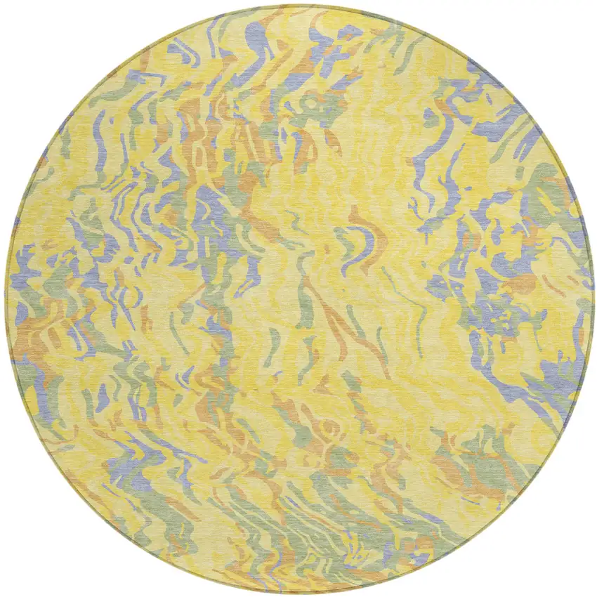 8' Yellow Purple And Green Round Abstract Washable Indoor Outdoor Area Rug Photo 2