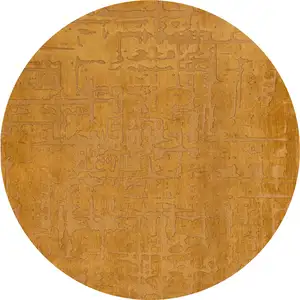 Photo of 8' Yellow Round Abstract Non Skid Area Rug