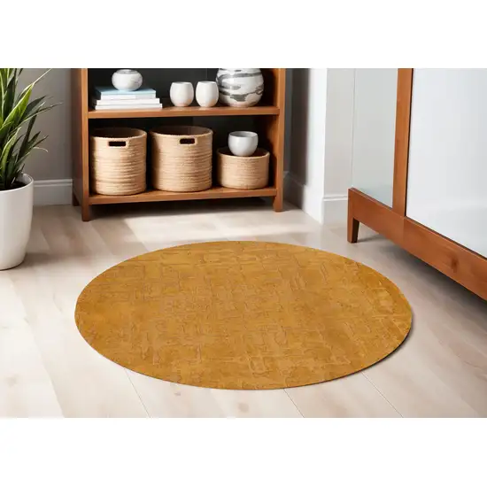 5' Yellow Round Abstract Non Skid Area Rug Photo 1