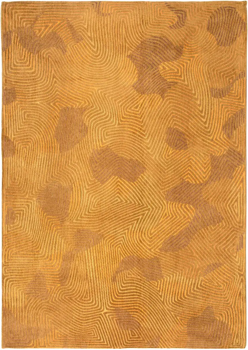 5' Yellow Round Abstract Non Skid Area Rug Photo 5