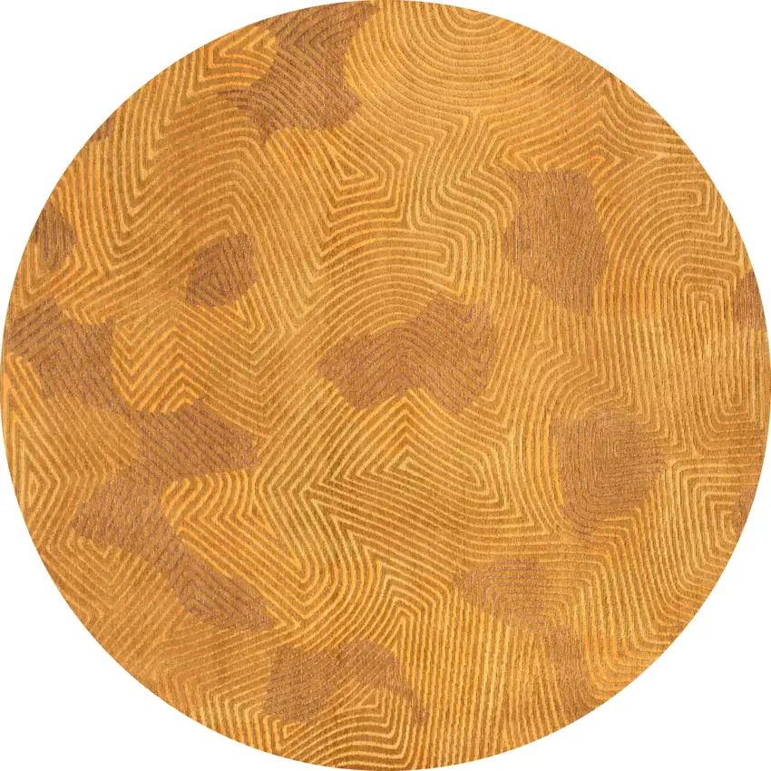 5' Yellow Round Abstract Non Skid Area Rug Photo 2