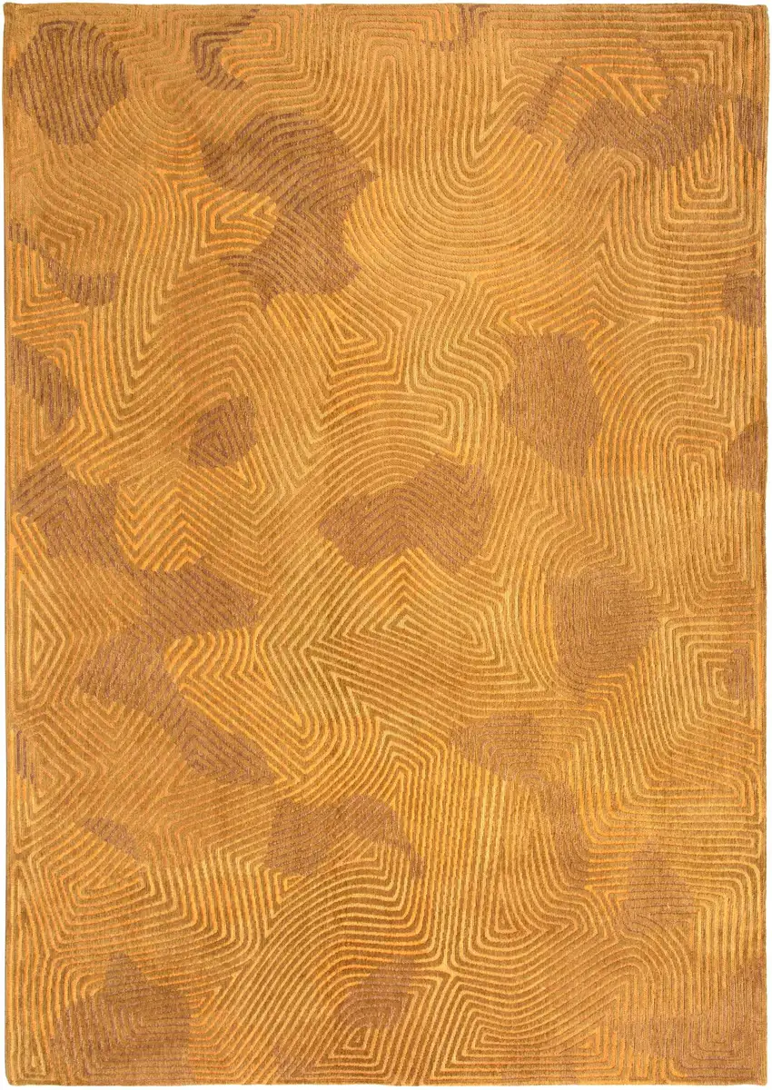 5' Yellow Round Abstract Non Skid Area Rug Photo 4