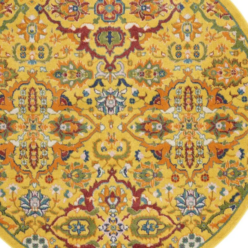 5' Yellow Round Floral Power Loom Area Rug Photo 7