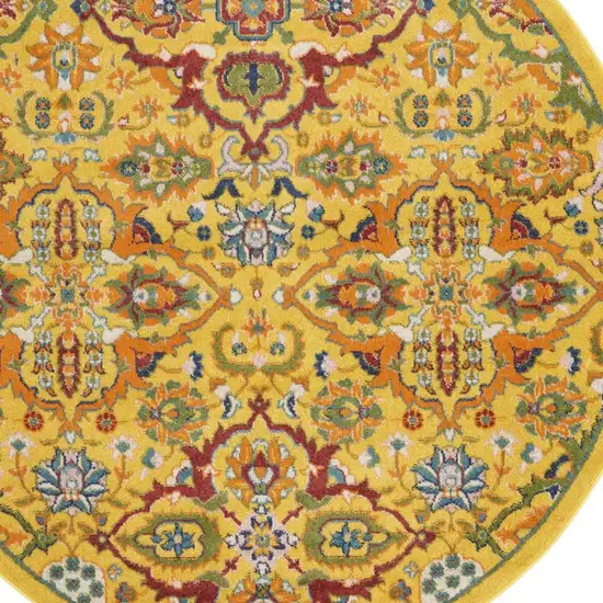 5' Yellow Round Floral Power Loom Area Rug Photo 2