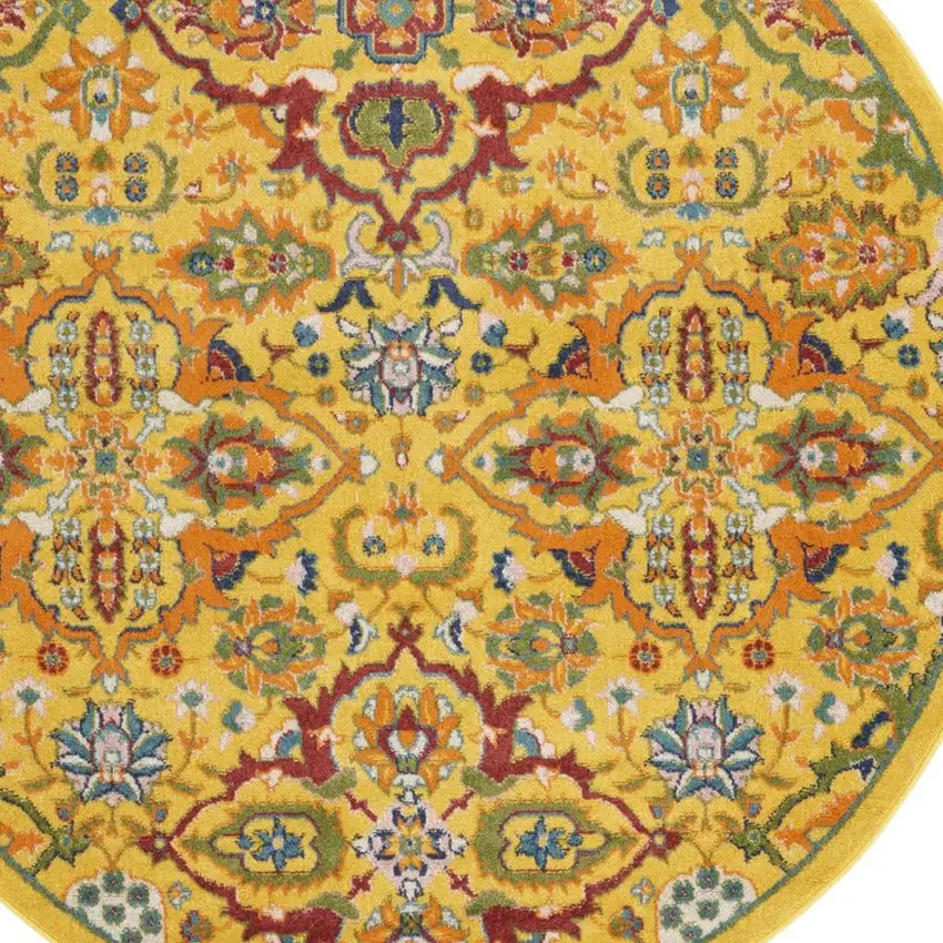 5' Yellow Round Floral Power Loom Area Rug Photo 2