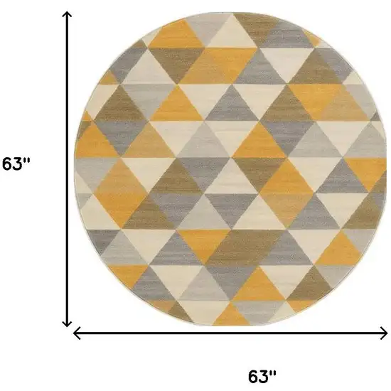 5' Yellow Round Geometric Washable Non Skid Area Rug Photo 3