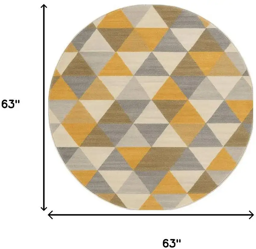 5' Yellow Round Geometric Washable Non Skid Area Rug Photo 3
