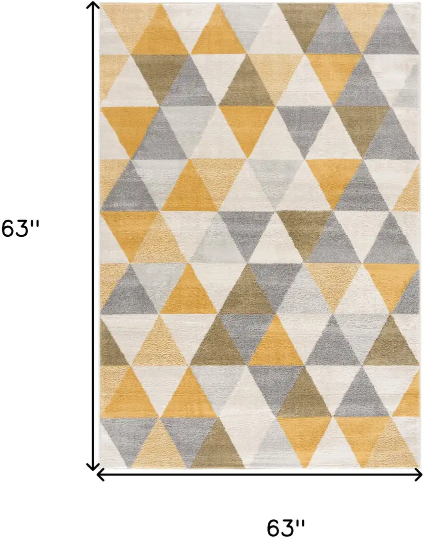 5' Yellow Round Geometric Washable Non Skid Area Rug Photo 4