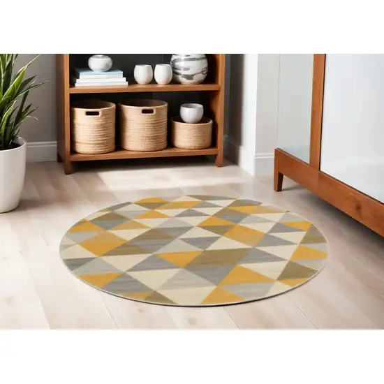 5' Yellow Round Geometric Washable Non Skid Area Rug Photo 1