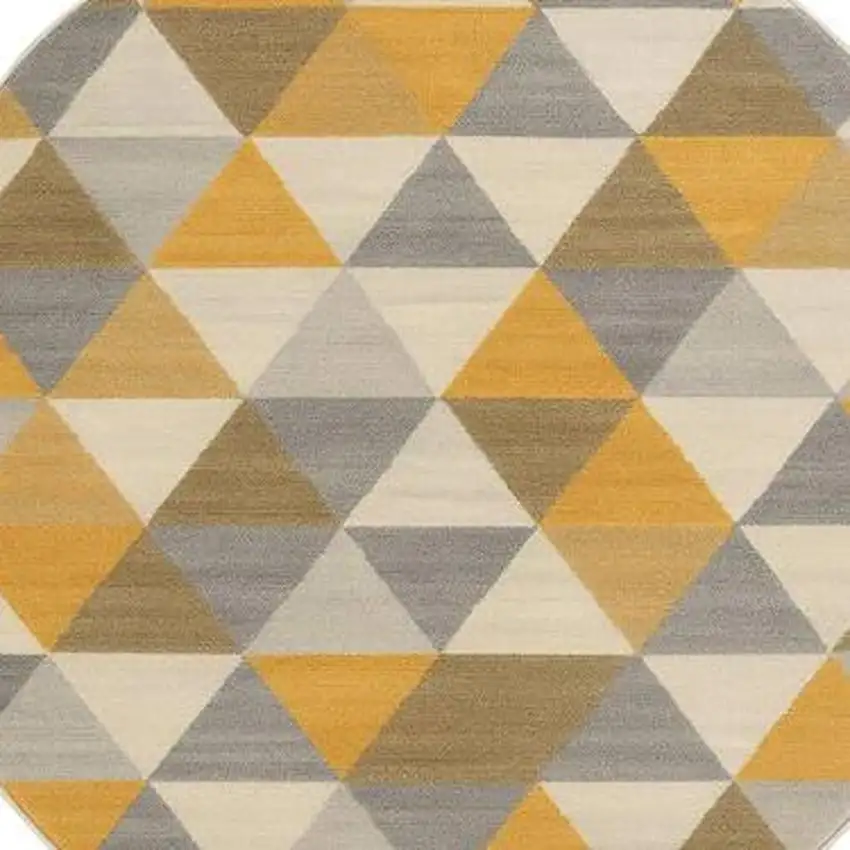 5' Yellow Round Geometric Washable Non Skid Area Rug Photo 4