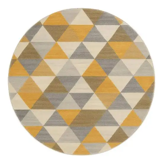 5' Yellow Round Geometric Washable Non Skid Area Rug Photo 2