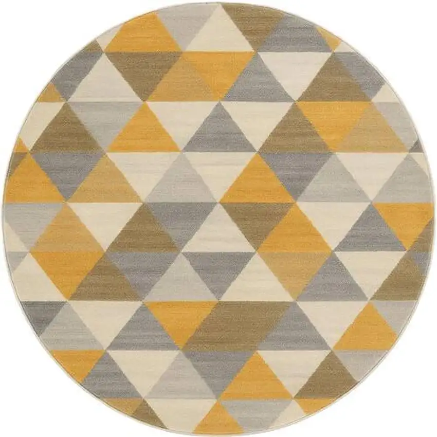 5' Yellow Round Geometric Washable Non Skid Area Rug Photo 2