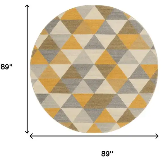8' Yellow Round Geometric Washable Non Skid Area Rug Photo 3