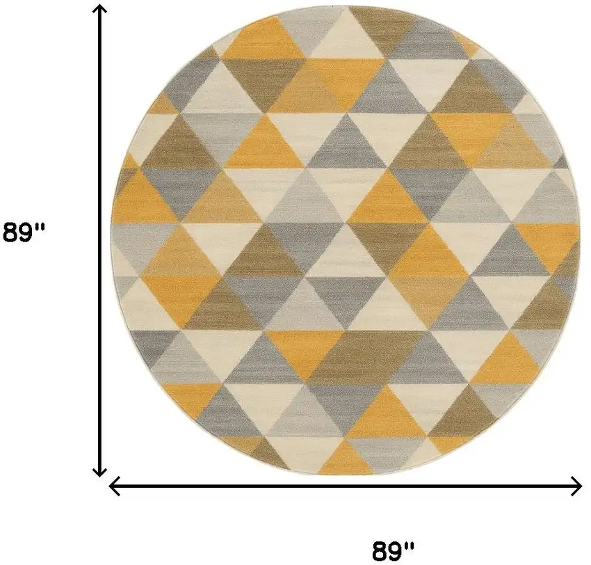 8' Yellow Round Geometric Washable Non Skid Area Rug Photo 3