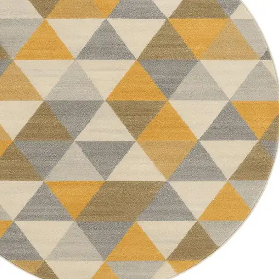8' Yellow Round Geometric Washable Non Skid Area Rug Photo 4