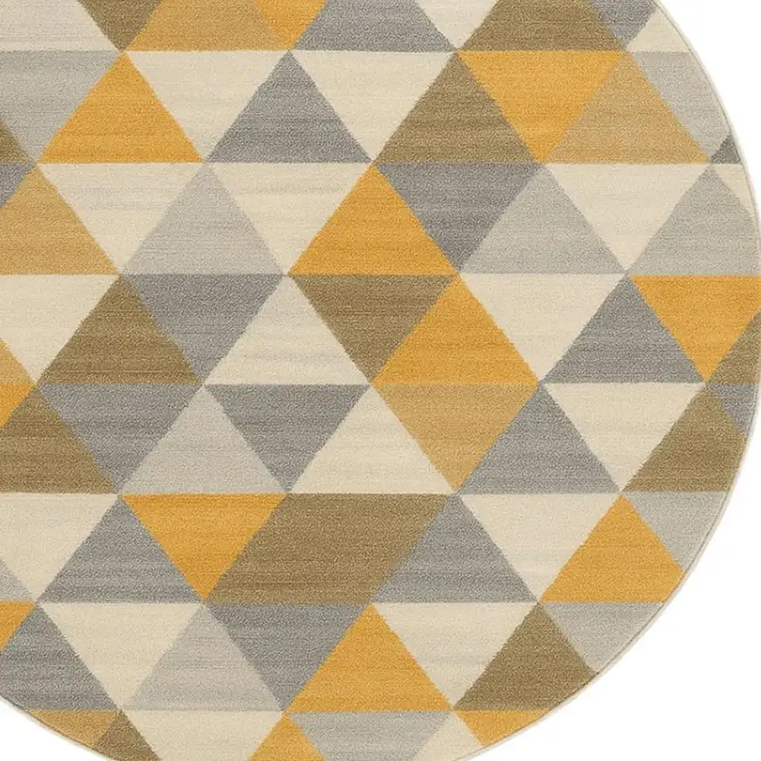 8' Yellow Round Geometric Washable Non Skid Area Rug Photo 4
