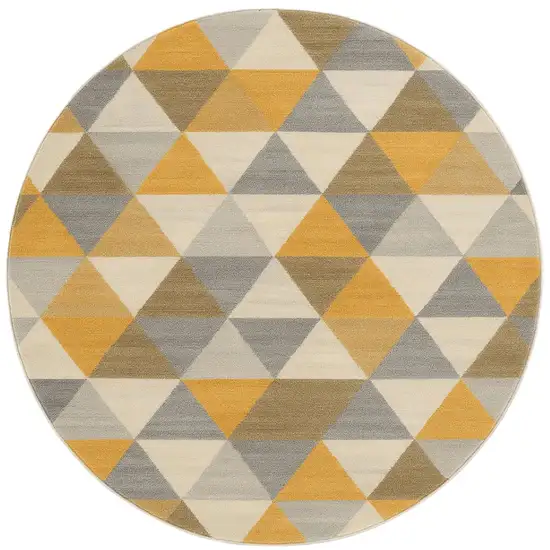 8' Yellow Round Geometric Washable Non Skid Area Rug Photo 2