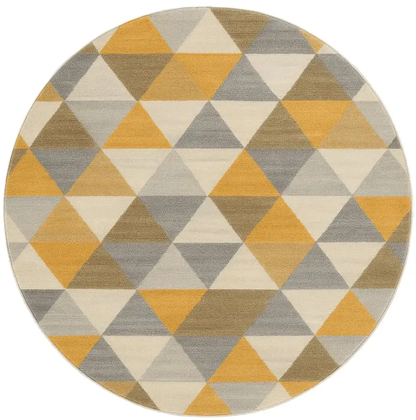 8' Yellow Round Geometric Washable Non Skid Area Rug Photo 2