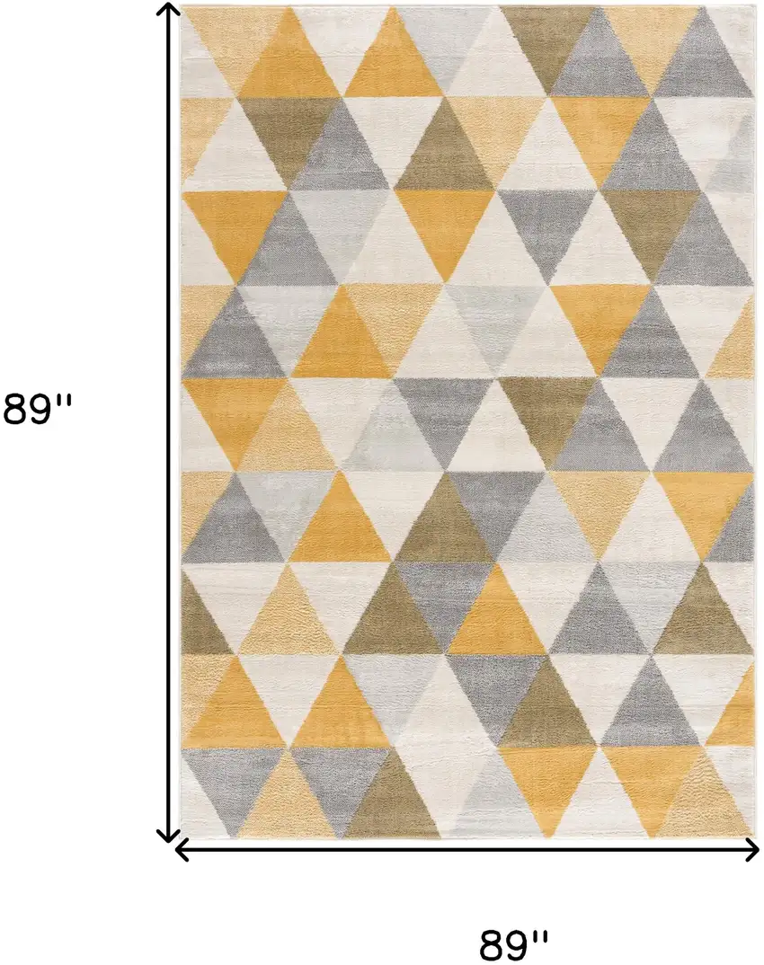 8' Yellow Round Geometric Washable Non Skid Area Rug Photo 4