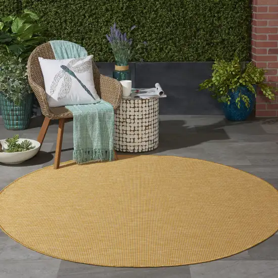 6' Yellow Round Power Loom Area Rug Photo 7