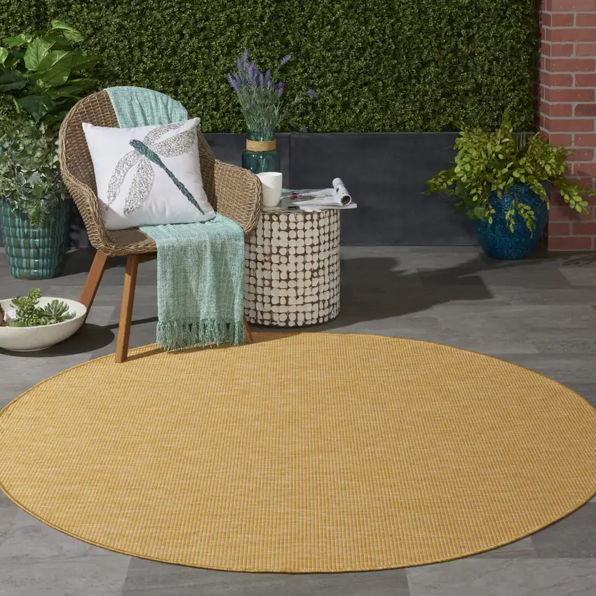 6' Yellow Round Power Loom Area Rug Photo 7