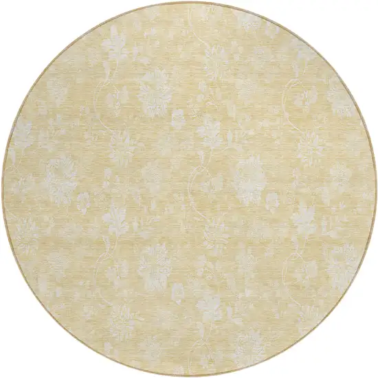 8' Yellow Wheat And Ivory Round Floral Washable Indoor Outdoor Area Rug Photo 2