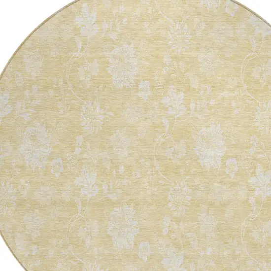 8' Yellow Wheat And Ivory Round Floral Washable Indoor Outdoor Area Rug Photo 4