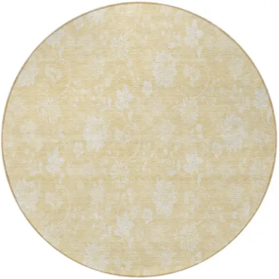 8' Yellow Wheat And Ivory Round Floral Washable Indoor Outdoor Area Rug Photo 5
