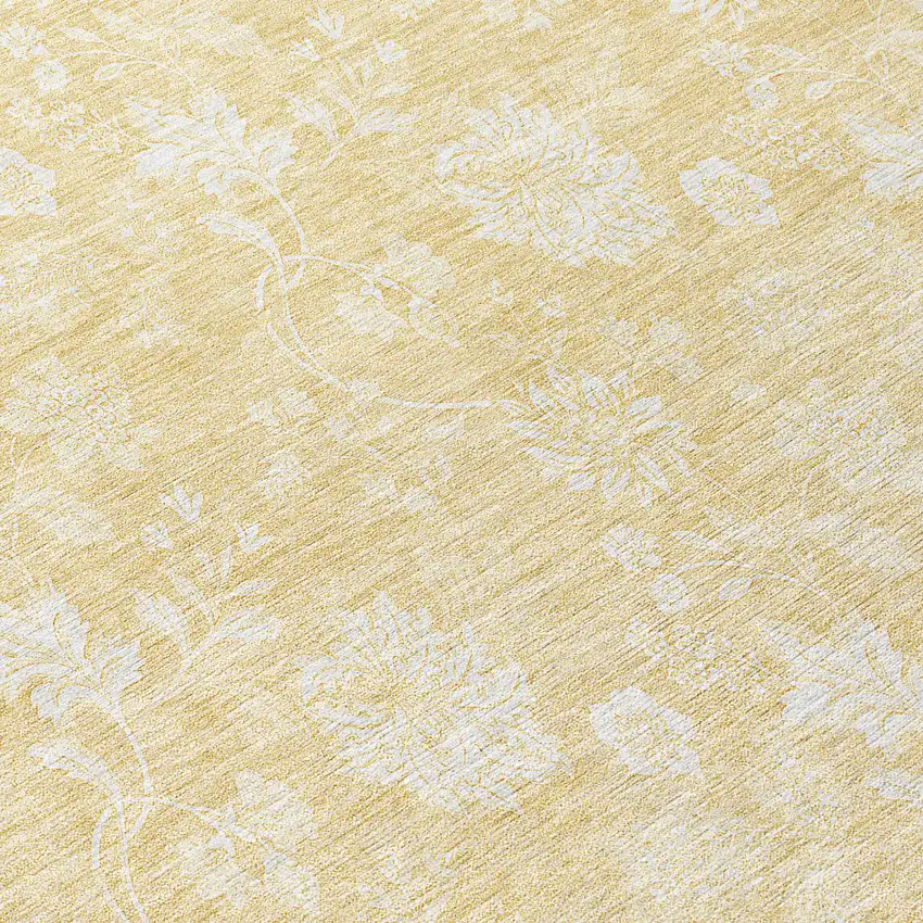 8' Yellow Wheat And Ivory Round Floral Washable Indoor Outdoor Area Rug Photo 8