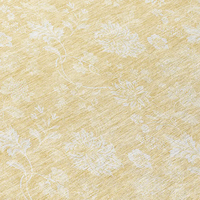 8' Yellow Wheat And Ivory Round Floral Washable Indoor Outdoor Area Rug Photo 8