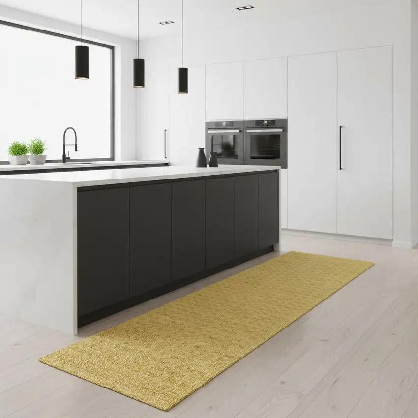 8' Yellow Wool Runner Rug Photo 1