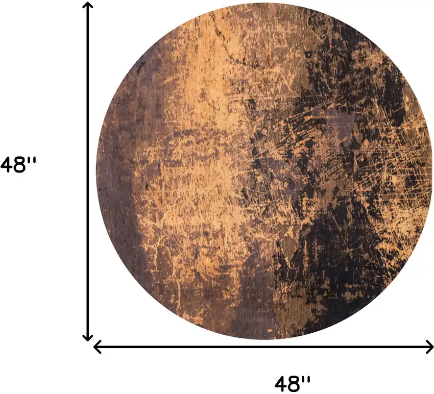 5' Yellow and Brown Round Abstract Non Skid Area Rug Photo 3